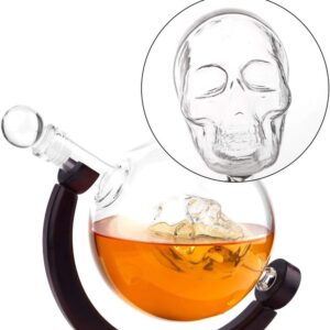 Wooden Base 850ml Crystal Skull Whiskey Decanter